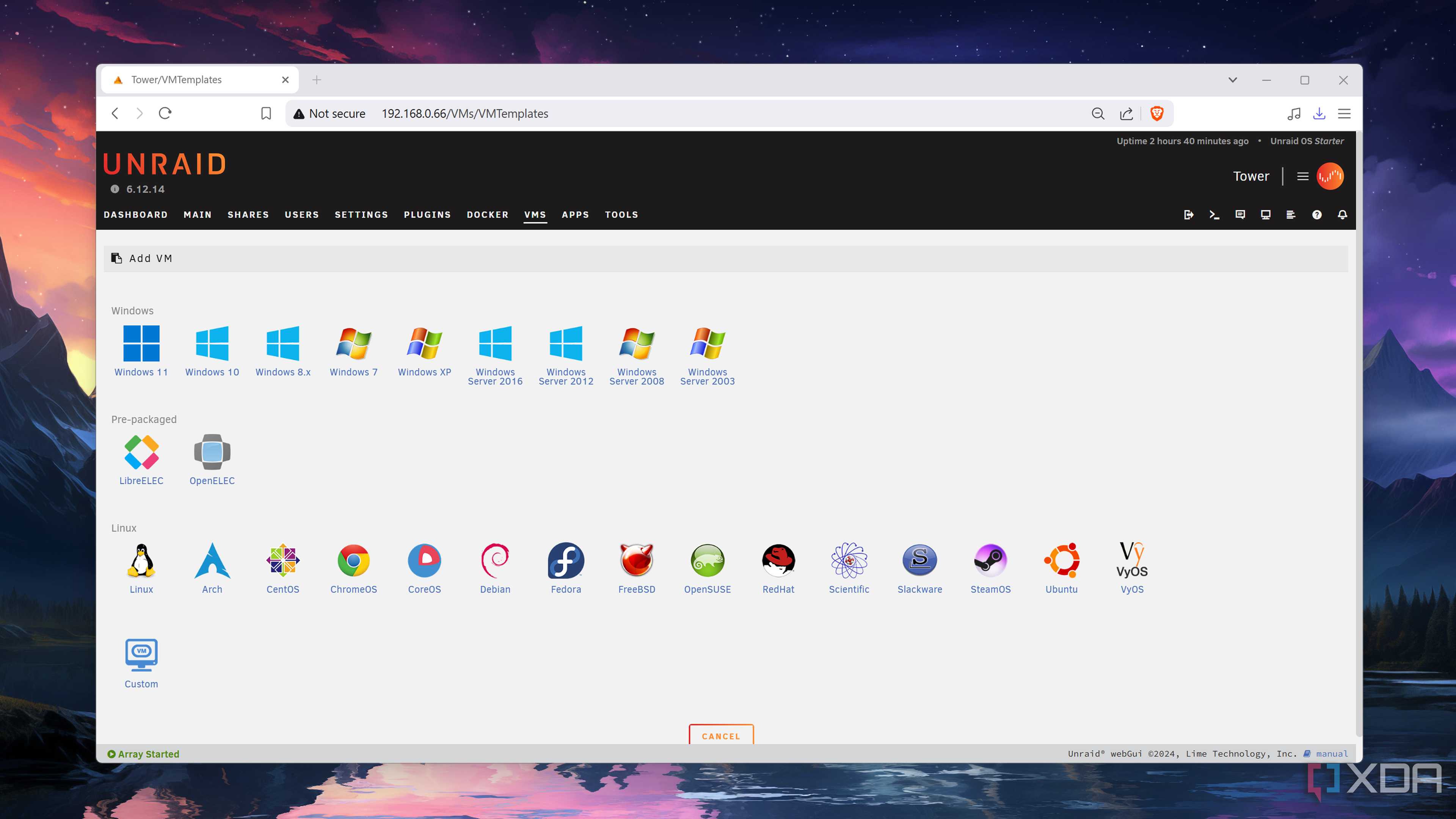 Creating a new VM in Unraid