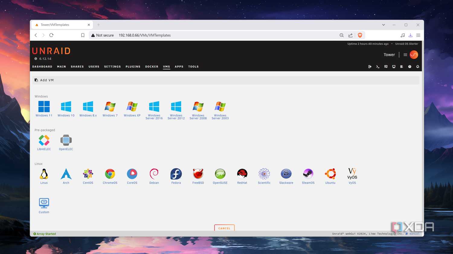 Creating a new VM in Unraid