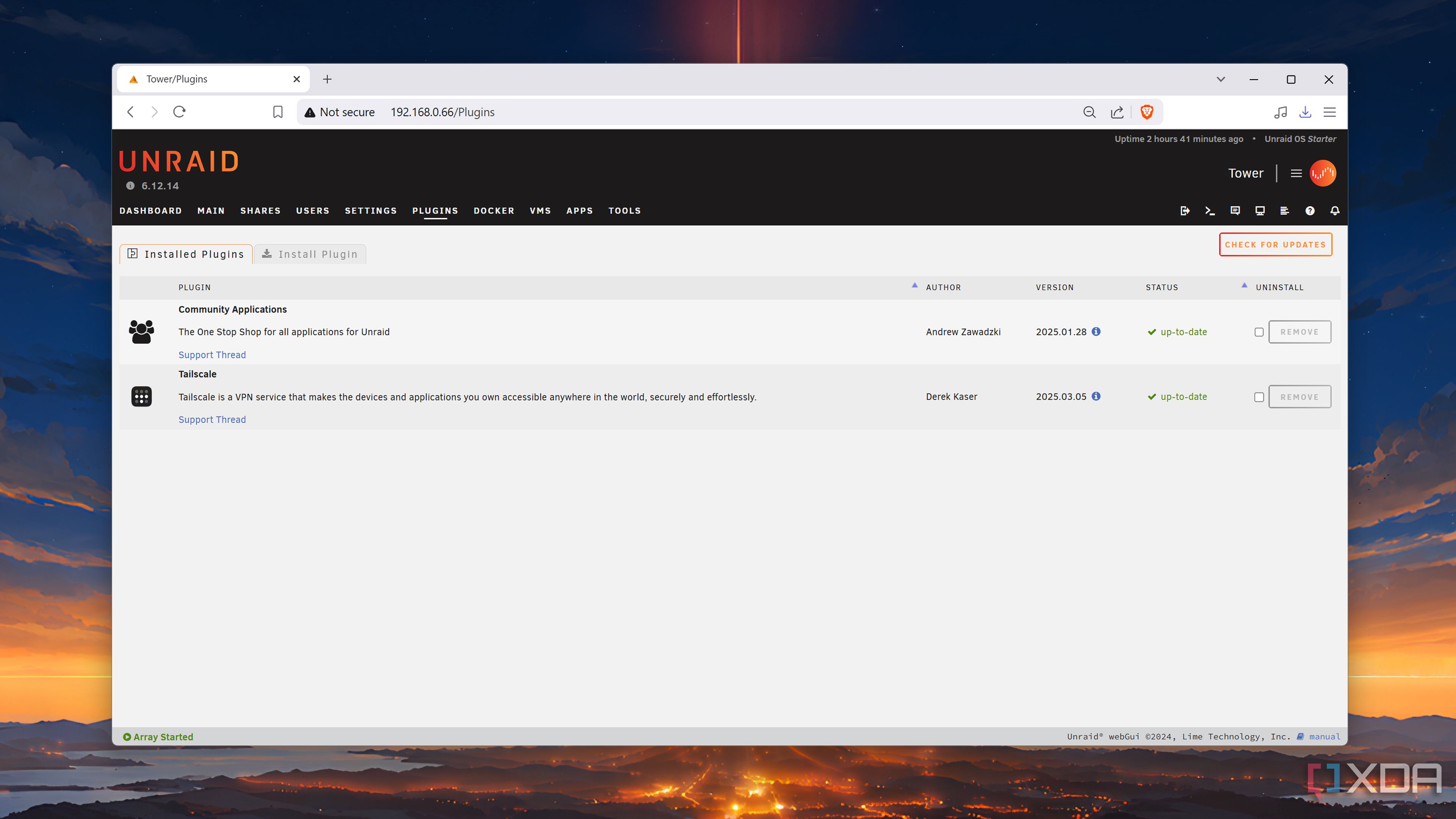 The Plugins tab in Unraid