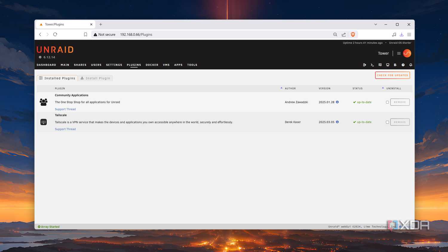The Plugins tab in Unraid