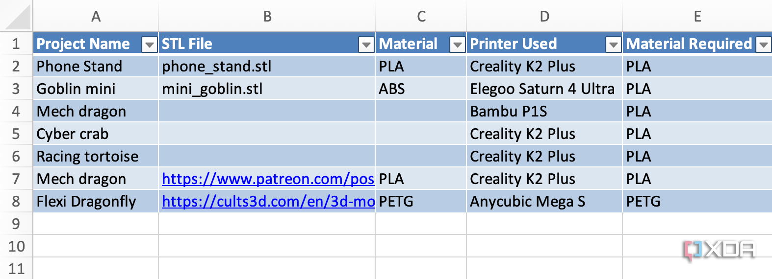 10 tips to use Excel to plan your 3D printing projects