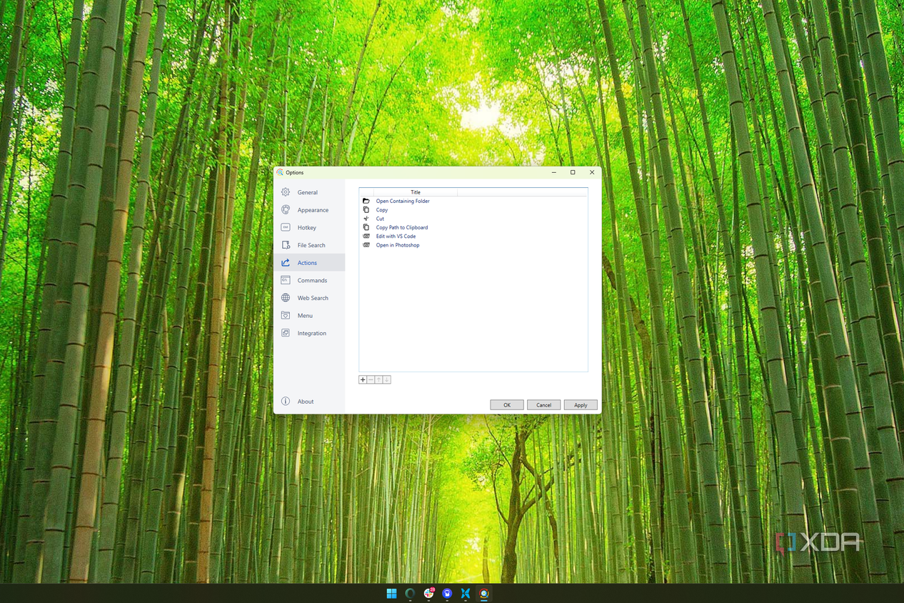 Screenshot of Listary settings showin available actions and the ability to create new ones