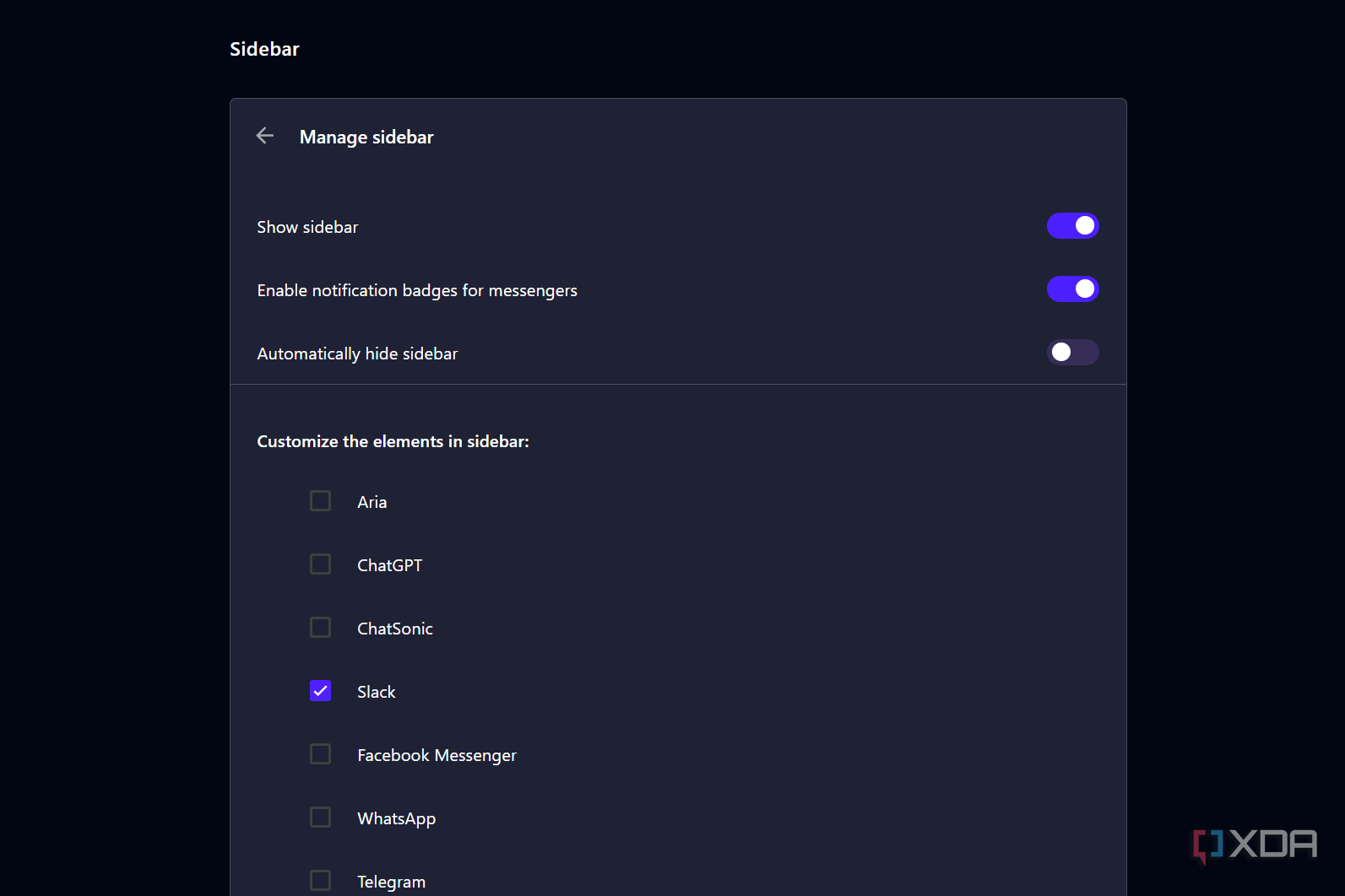 managing sidebar apps in opera