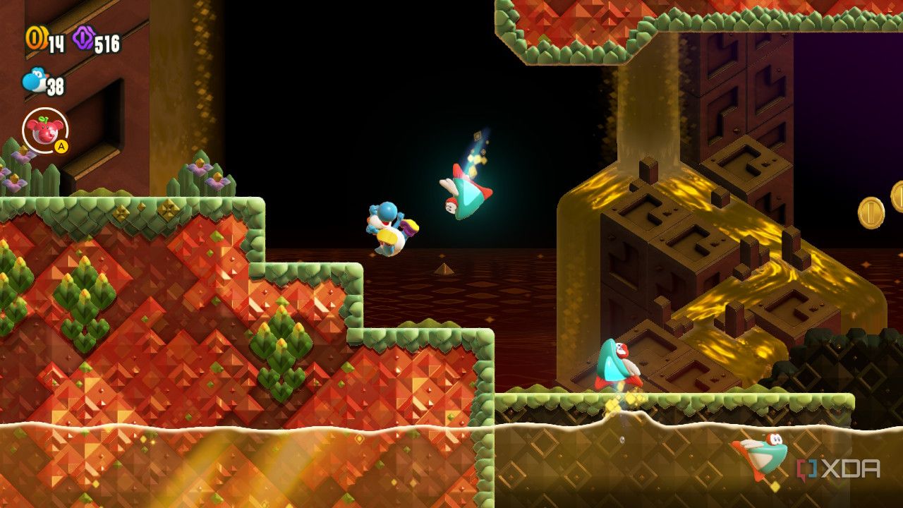 Blue Yoshi getting hurt in Super Mario Brothers Wonder