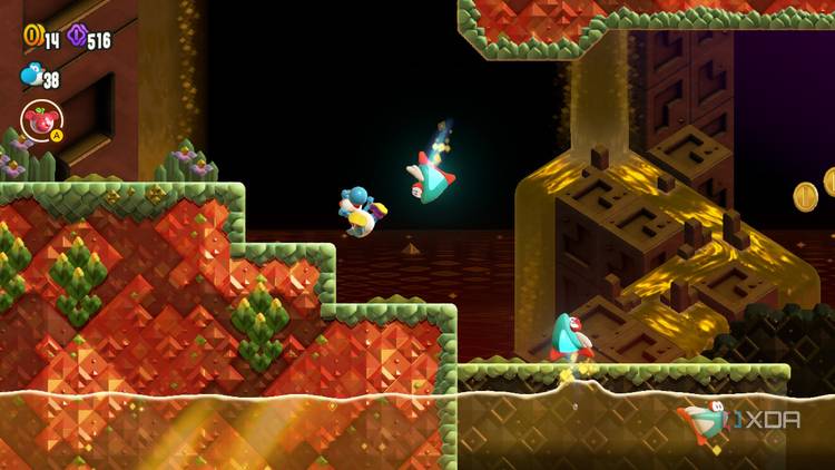 Blue Yoshi getting hurt in Super Mario Brothers Wonder