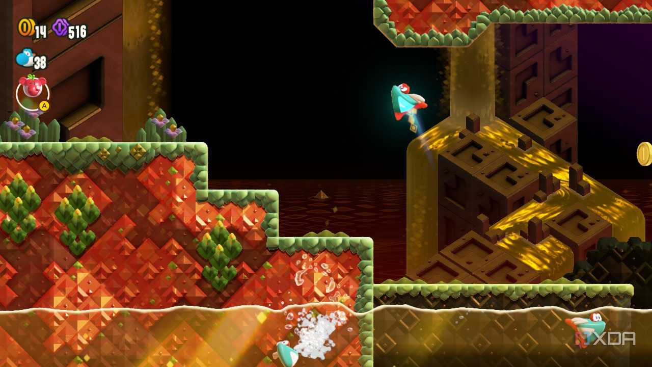 Yoshi swimming in Super Mario Brothers Wonder