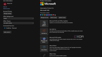microsoft 365 account information in word