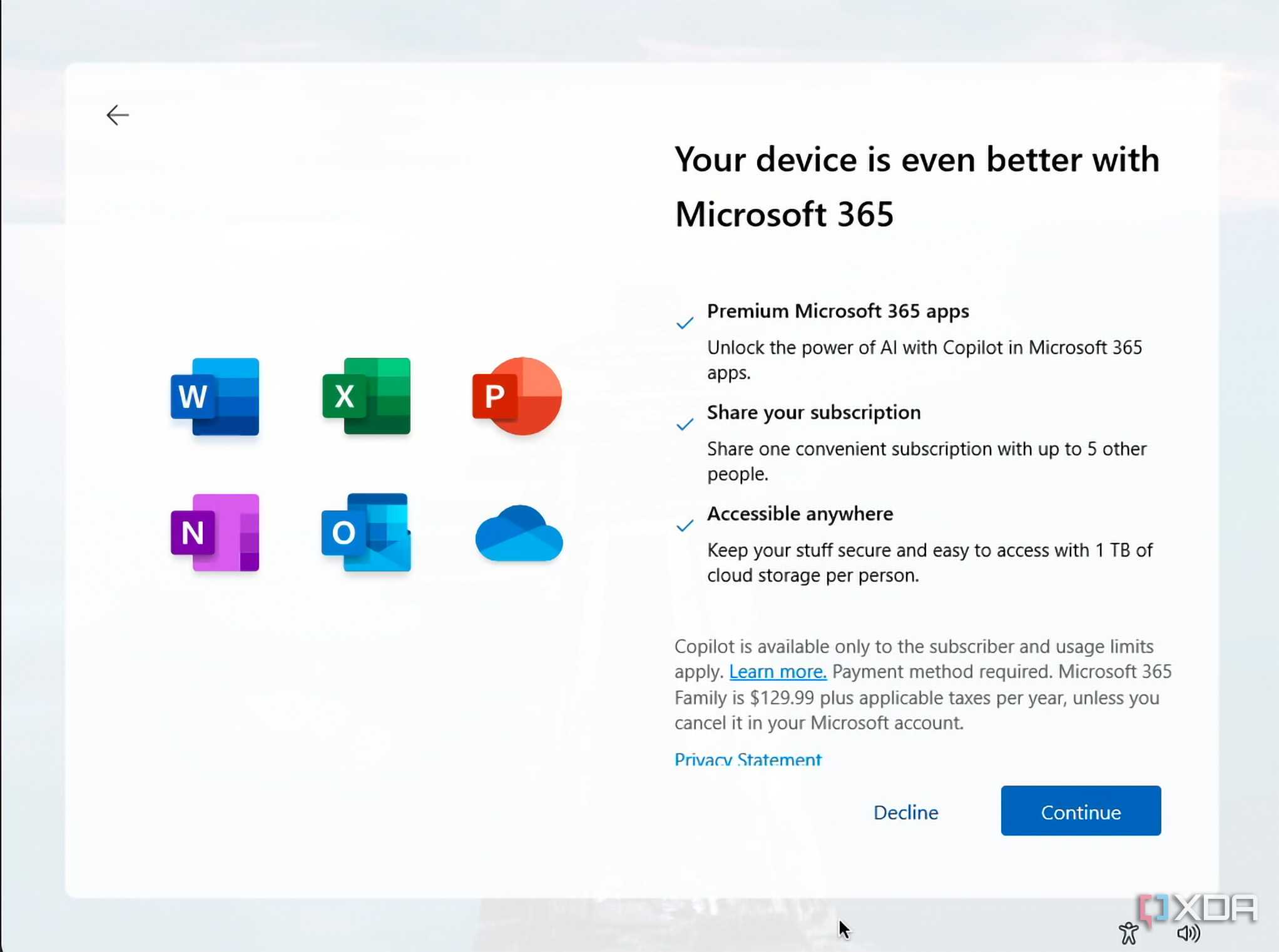 A Microsoft 365 ad shown during the Windows 11 setup process