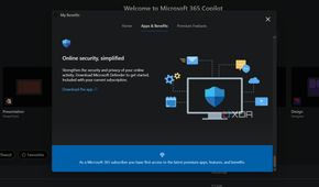 an apps and benefits window for microsoft 365