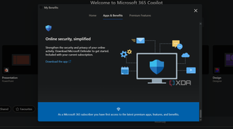 an apps and benefits window for microsoft 365