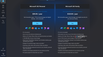 two boxes comparing the microsoft 365 personal and family plans