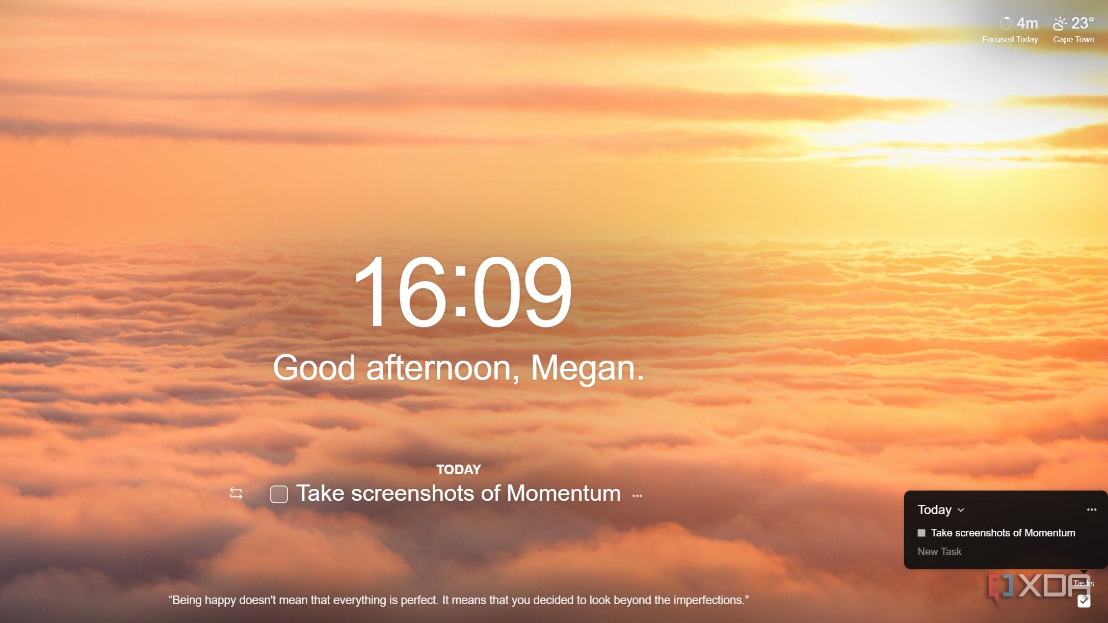 momentum dashboard with tasks