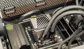 A cpu cooler pump block installed