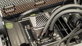 A cpu cooler pump block installed