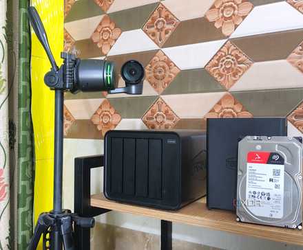 An Obsbot camera near some TerraMaster NAS devices