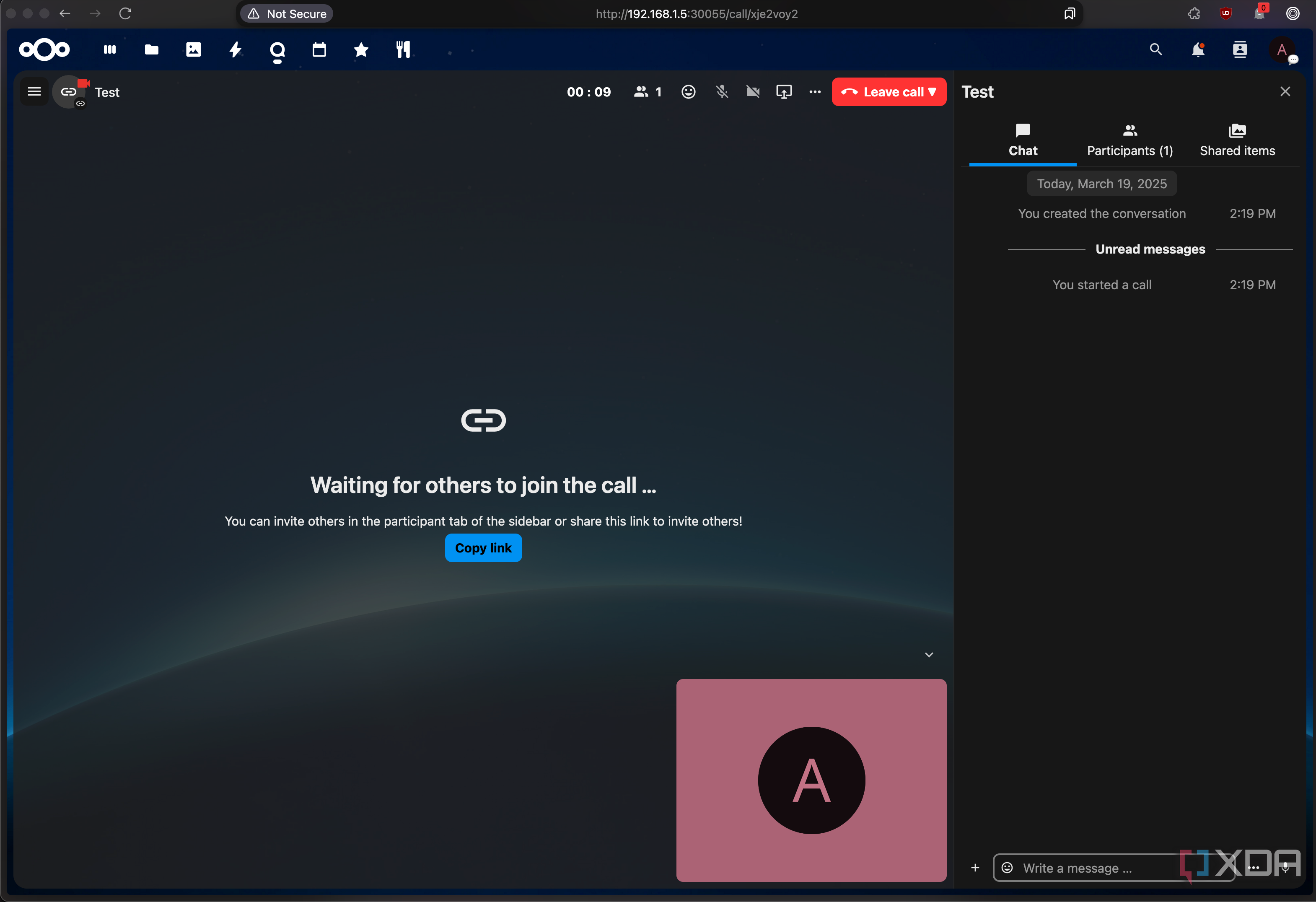 Nextcloud Talk, starting a call