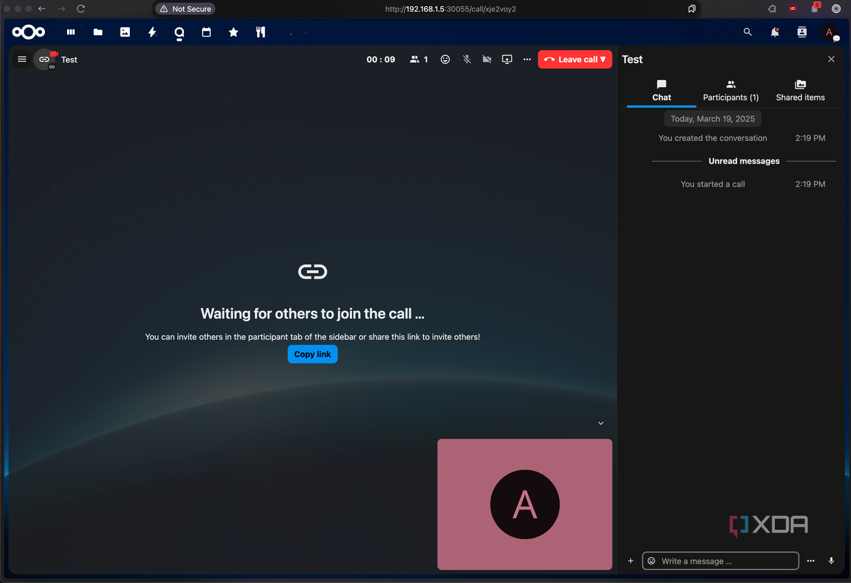 Nextcloud Talk, starting a call