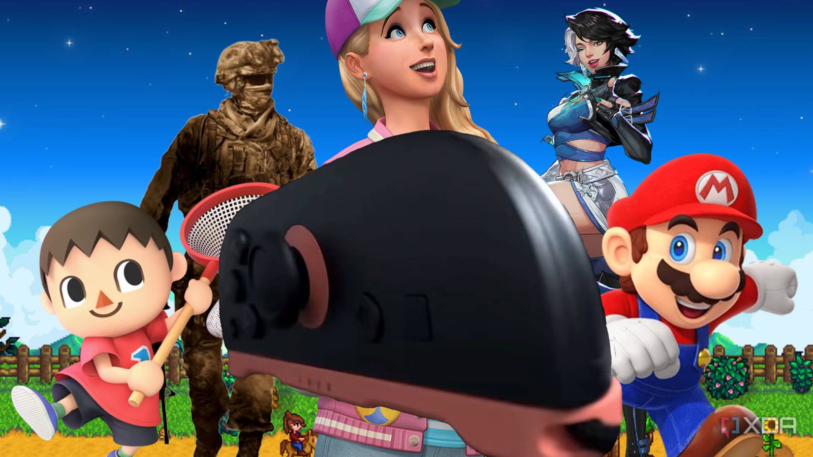 Nintendo Switch 2 Joycon surrounded by video game characters