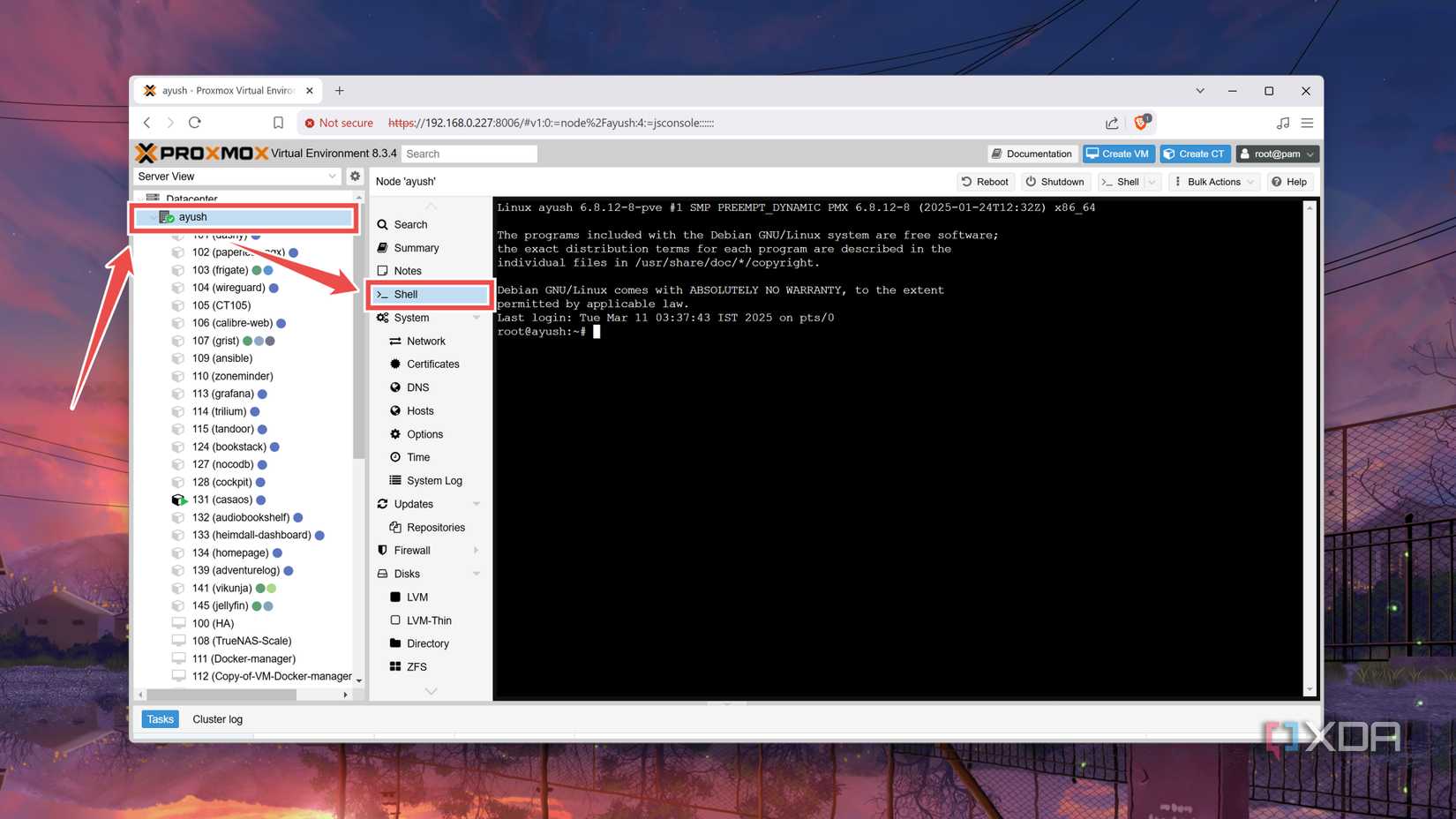 Selecting the Proxmox node
