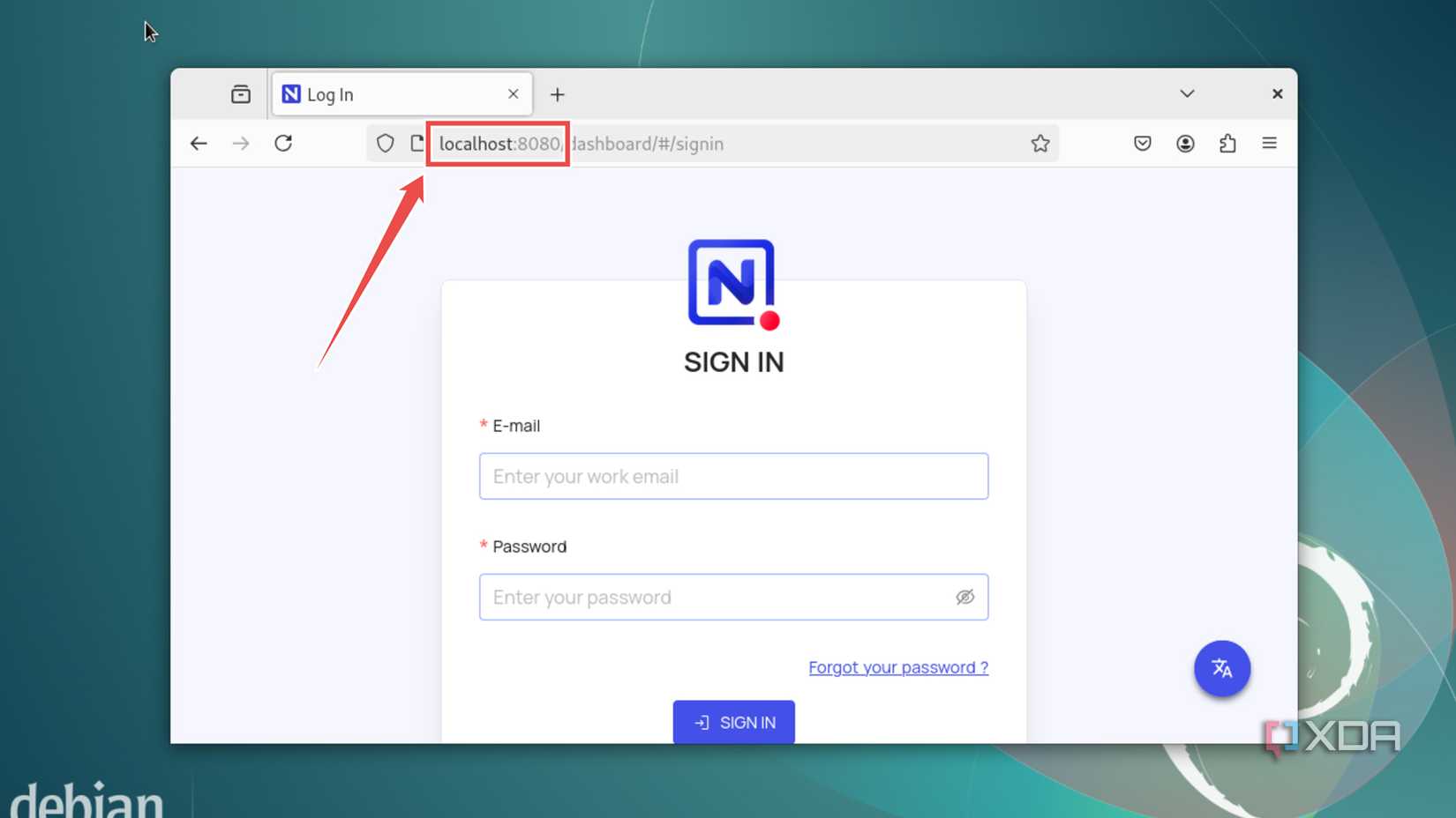 Logging into the NocoDB web UI