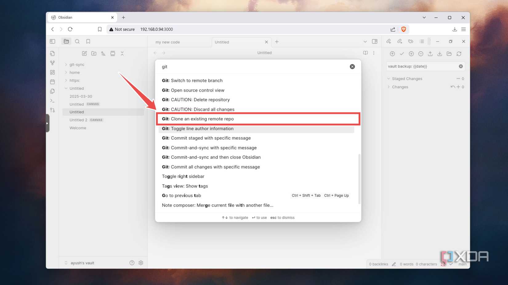 Cloning an existing remote repo in Obsidian