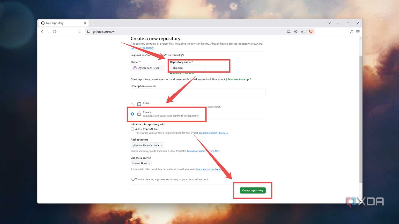 Creating a Private repository on GitHub