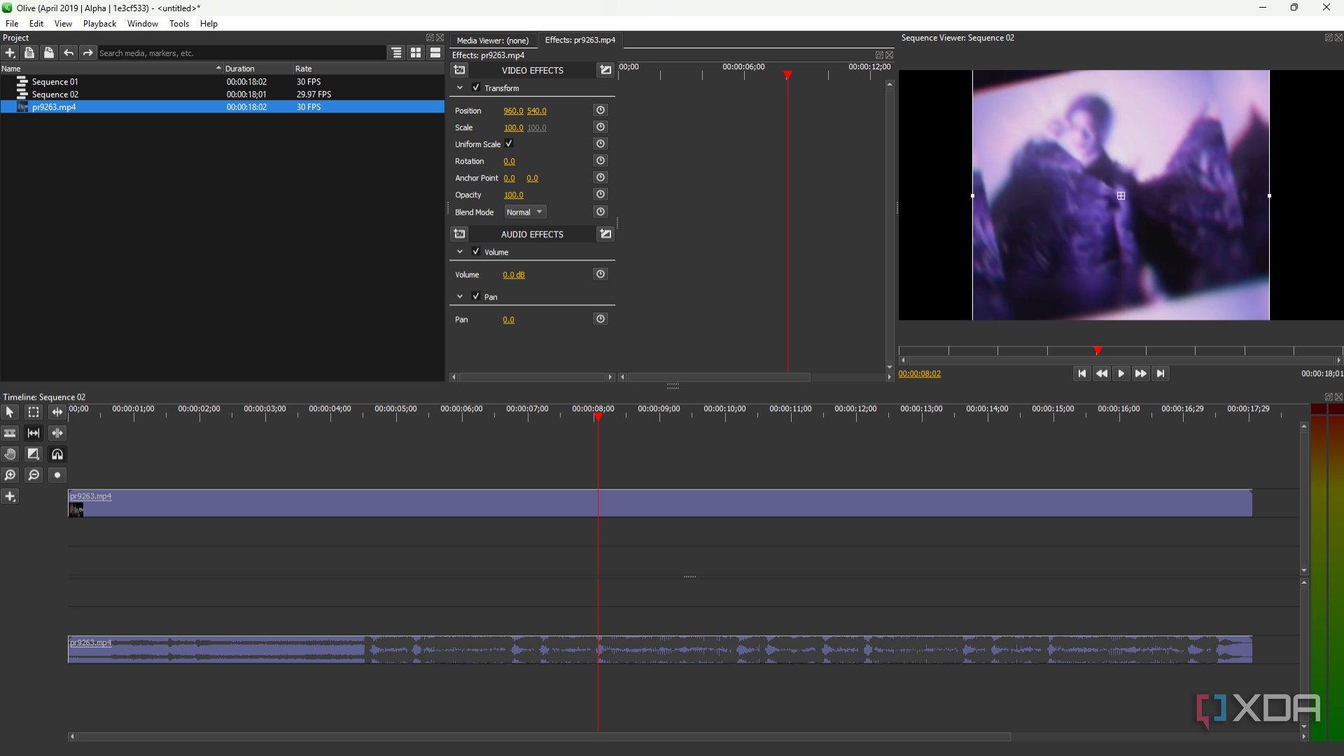 Olive arranging tracks on timeline