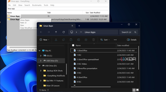 screenshot shows opening folders from Everything app