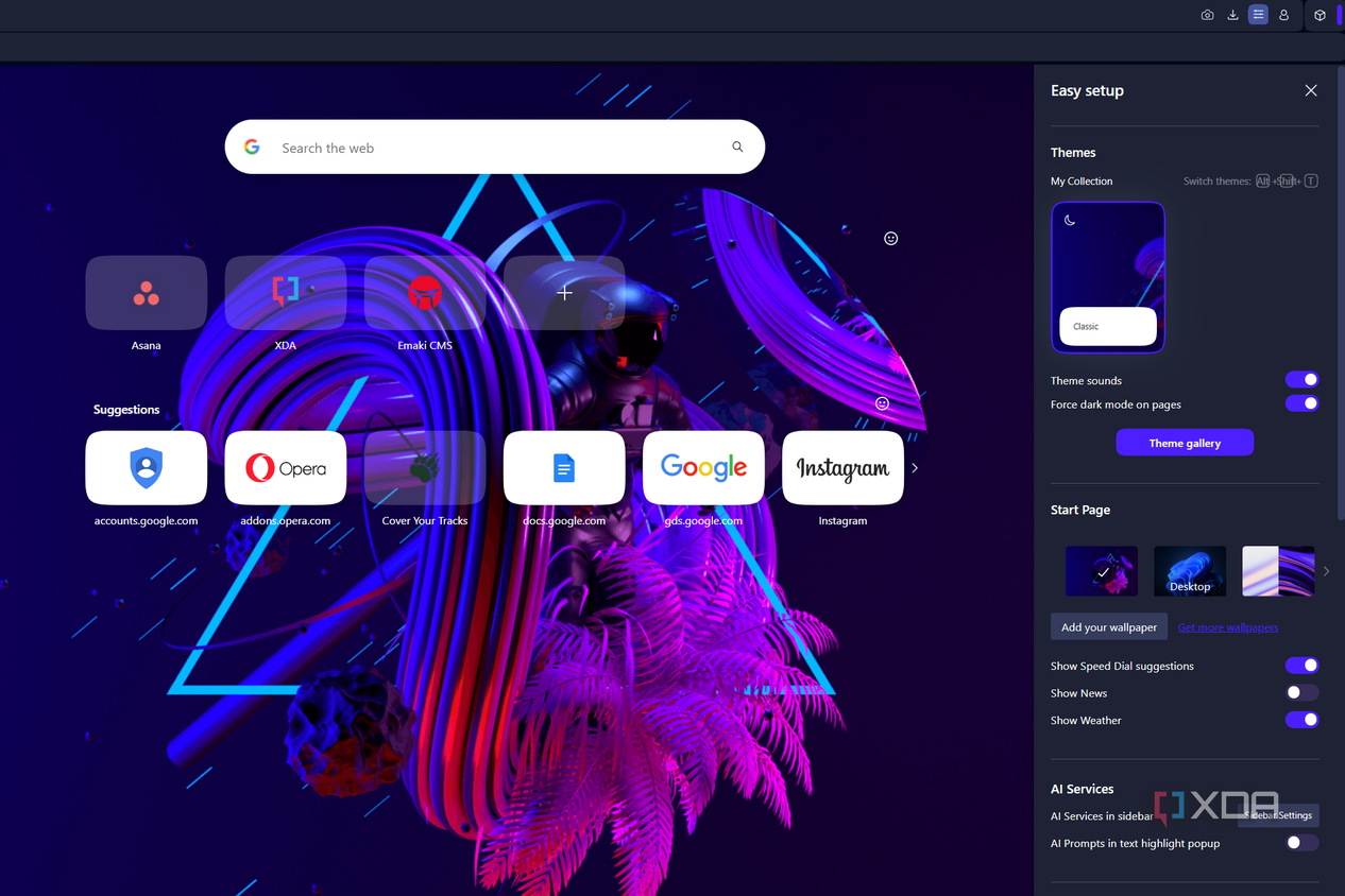 the easy setup feature in opera