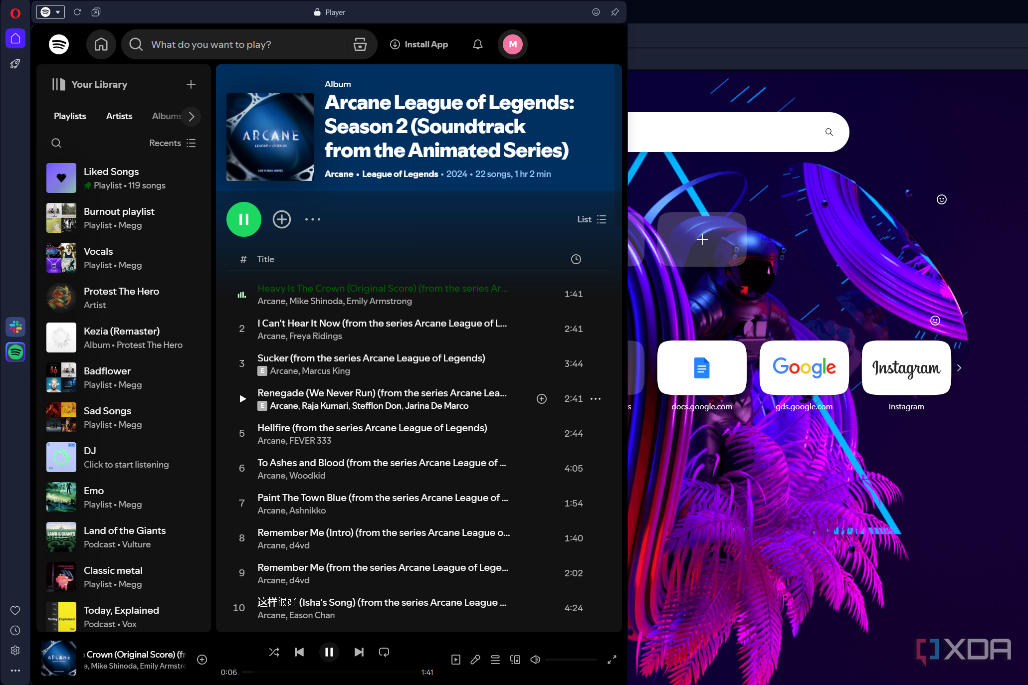 spotify player in sidebar on opera