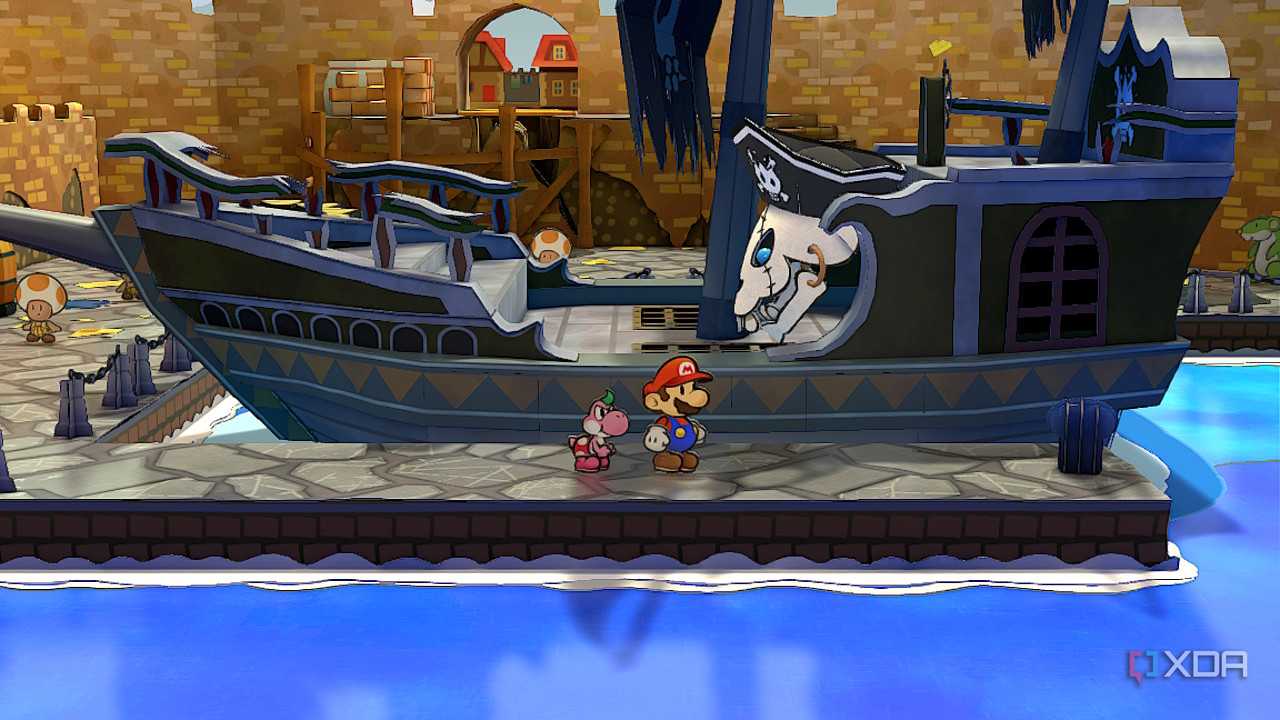 Mario and Yoshi at the harbor Paper Mario: The Thousand Year Door