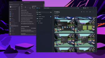 Screenshot of the Windows 11 Photos app open next to the macOS Settings app on a Mac