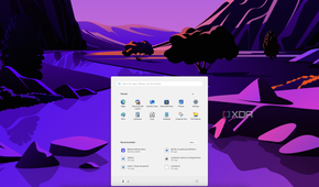 Screenshot of a macOS desktop showing the dock with a Windows 11 Start menu