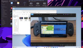 Screenshot of macOS running Windows 11 in a virtual machine. The Photos app is open in the VM alongside File Explorer showing the folder containing the file, and in macOS, ForkLift shows the same folder.
