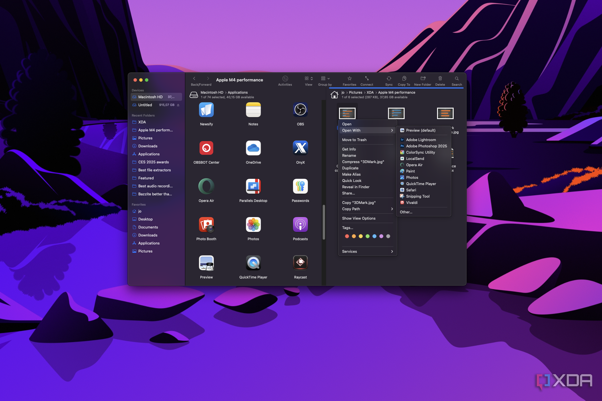 Screenshot of ForkLift in macOS showing the option to open a file with various apps available as options