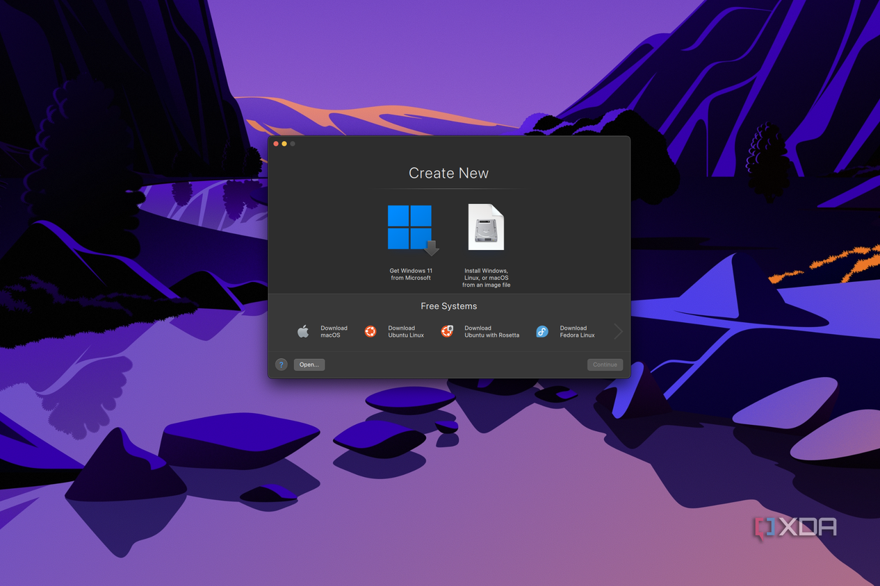 Screenshot of Parallels Desktop showing options for setting up a VM