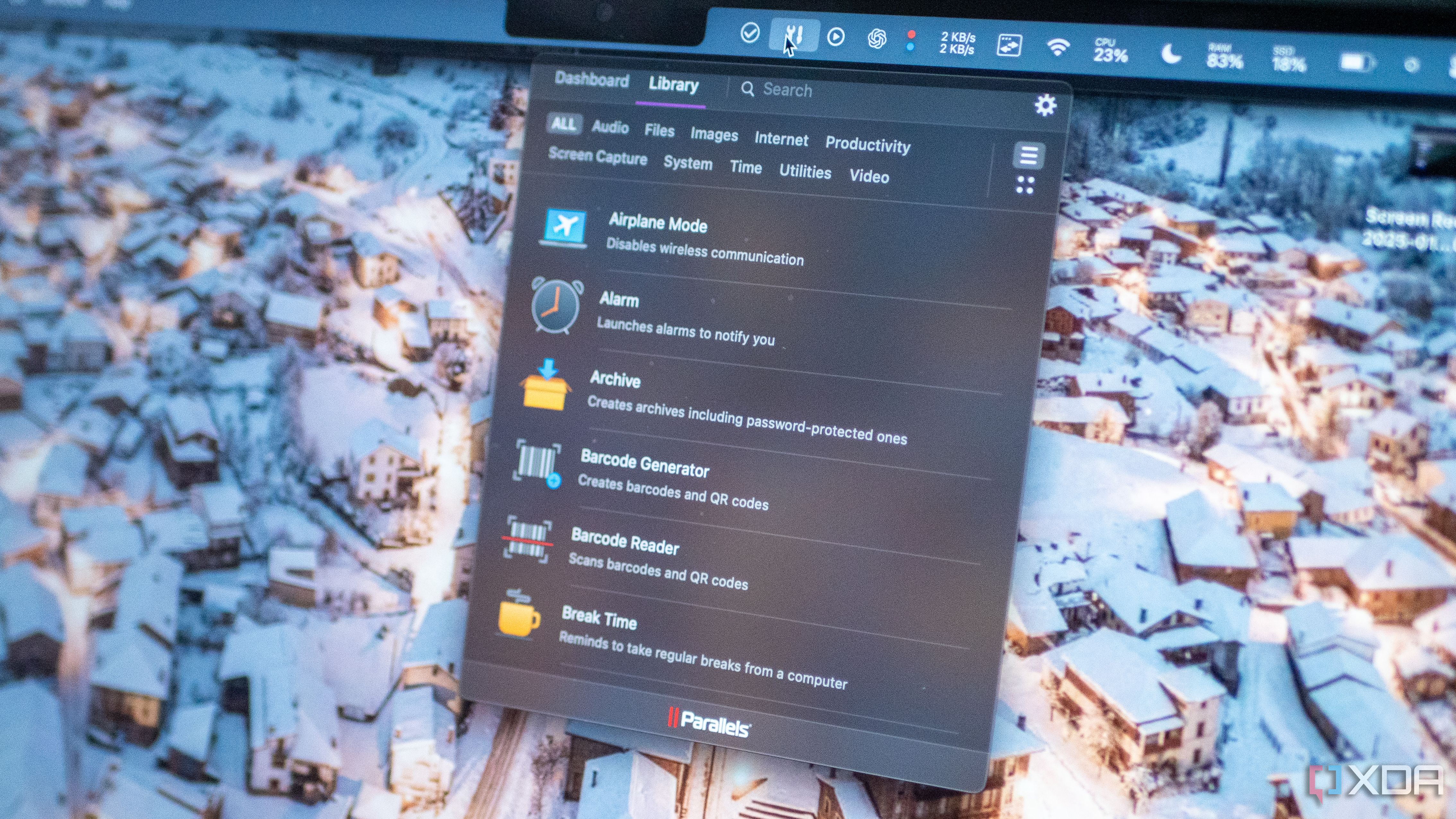 Parallels Toolbox in menu bar of Mac