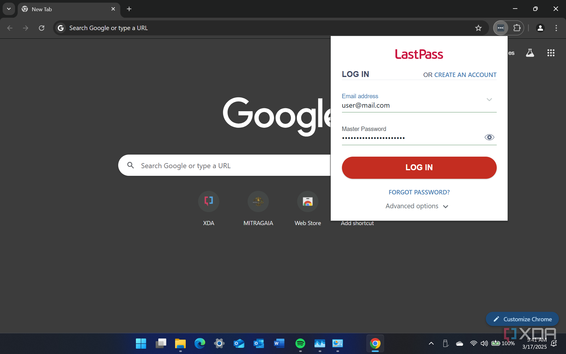 showing last pass manager extention in Microsoft edge