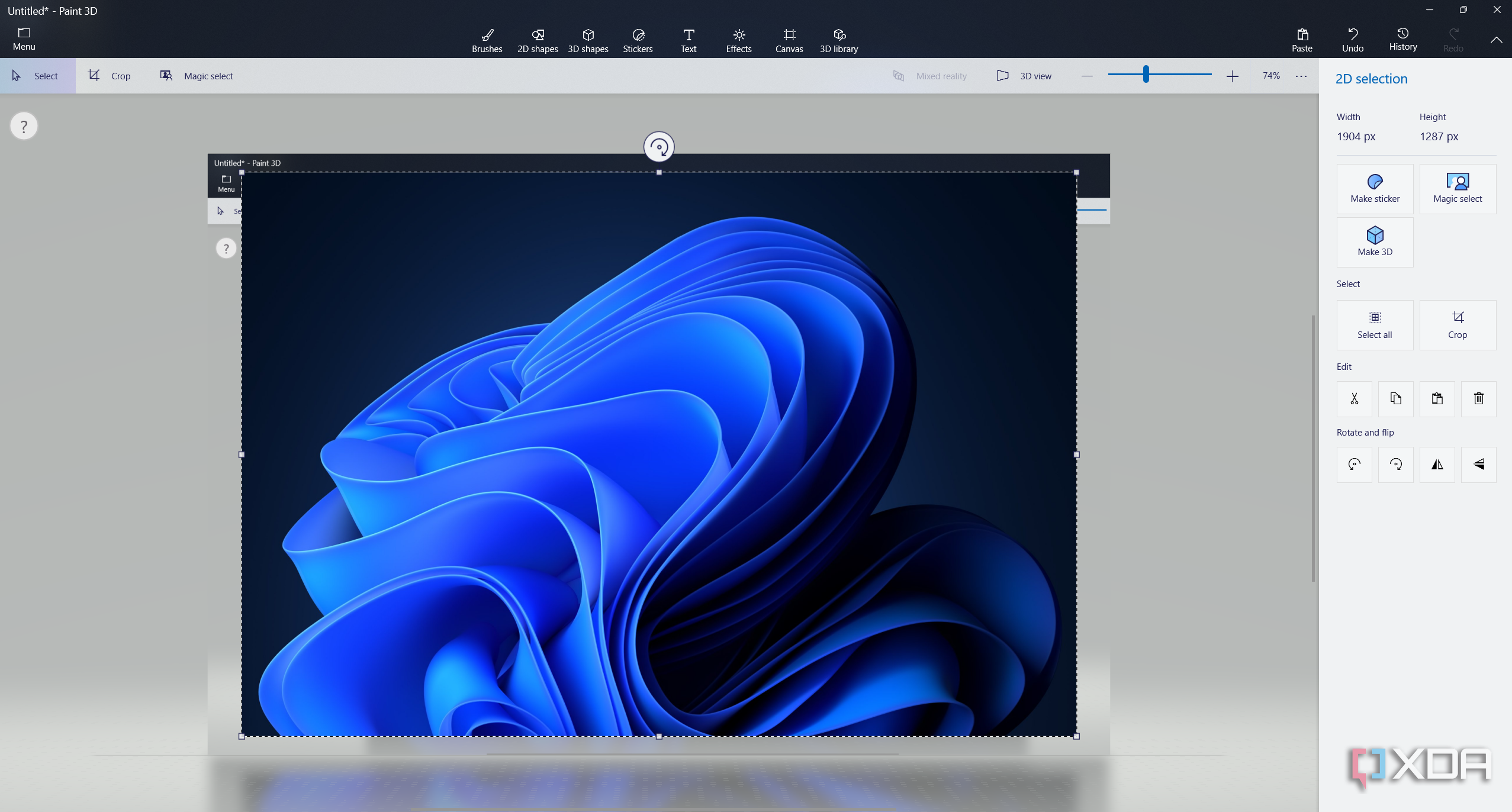 pasting a screenshot in paint 3d
