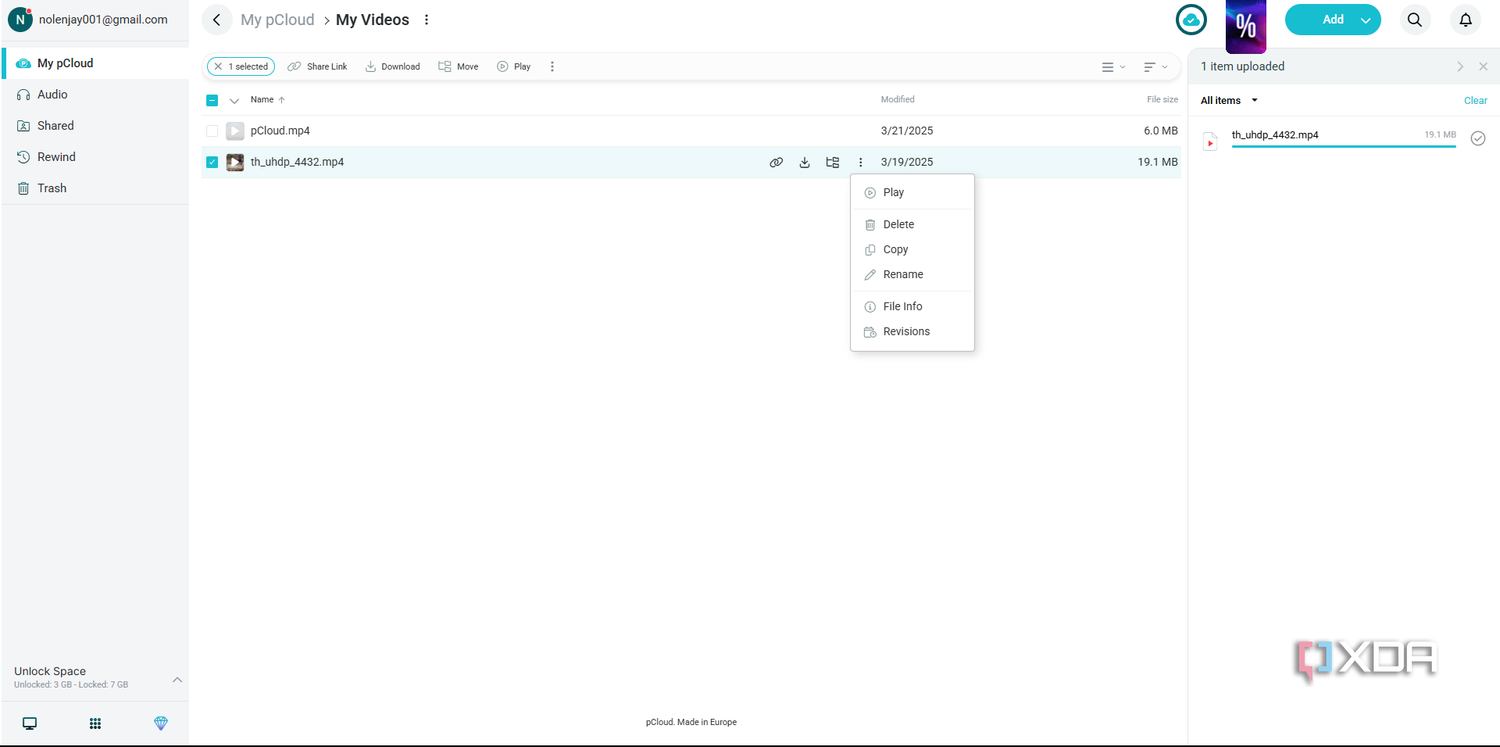 pcloud file options