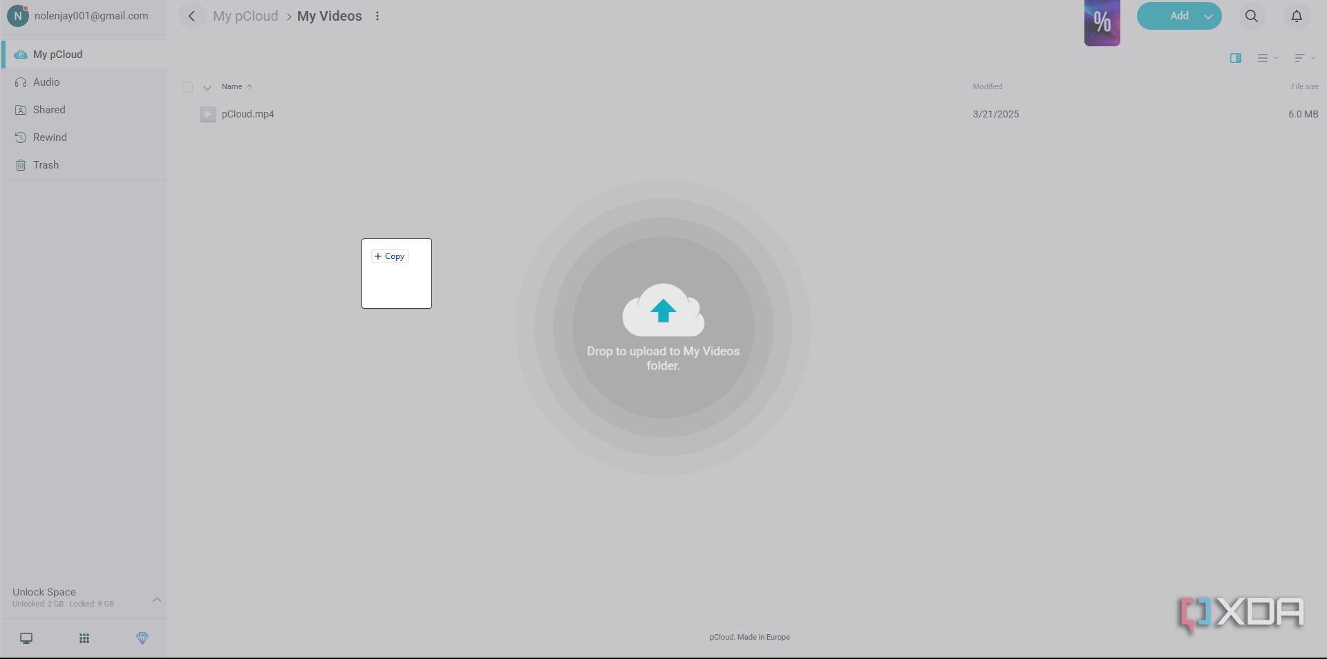 pCloud upload files