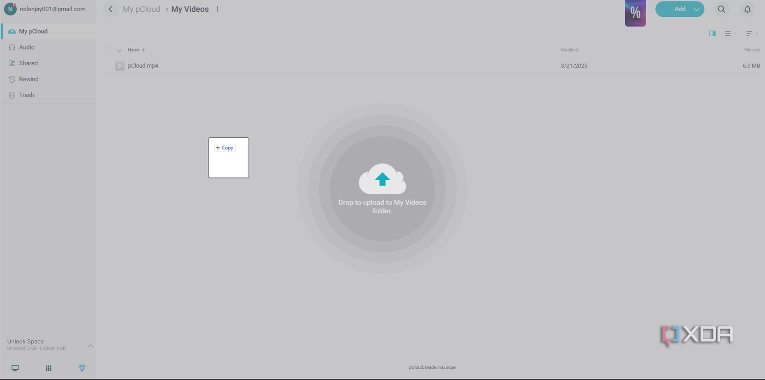 pCloud upload files