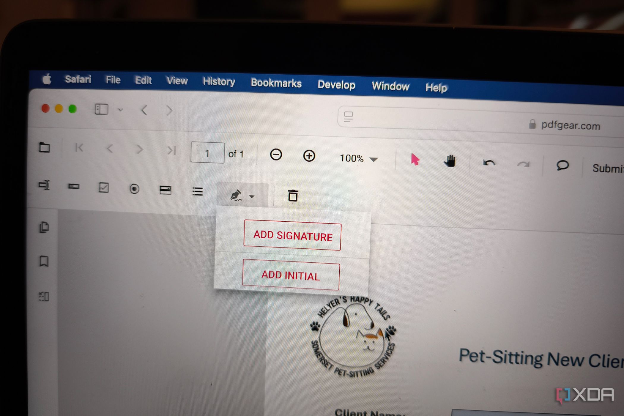PDFgear fillable form feature