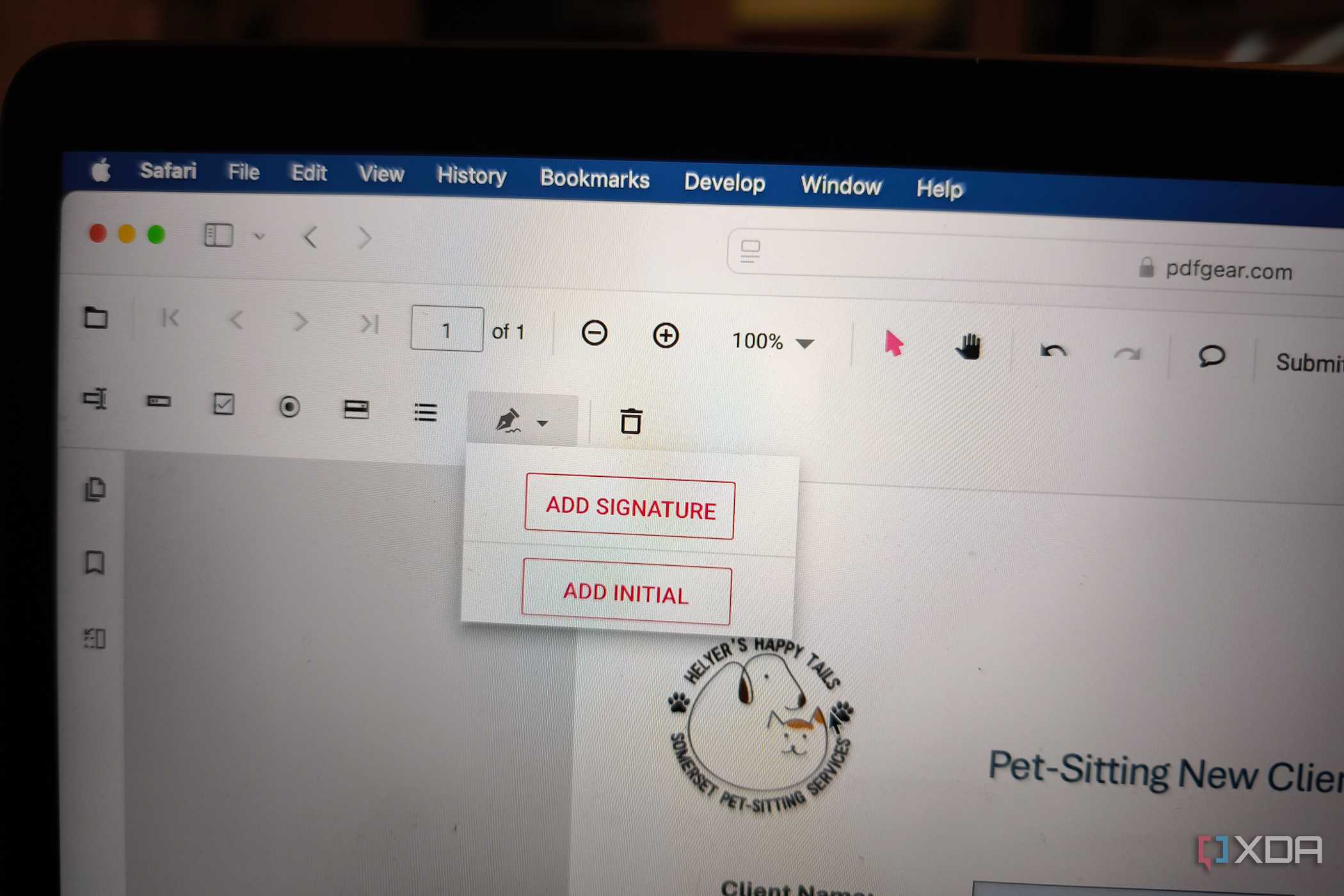 PDFgear fillable form feature