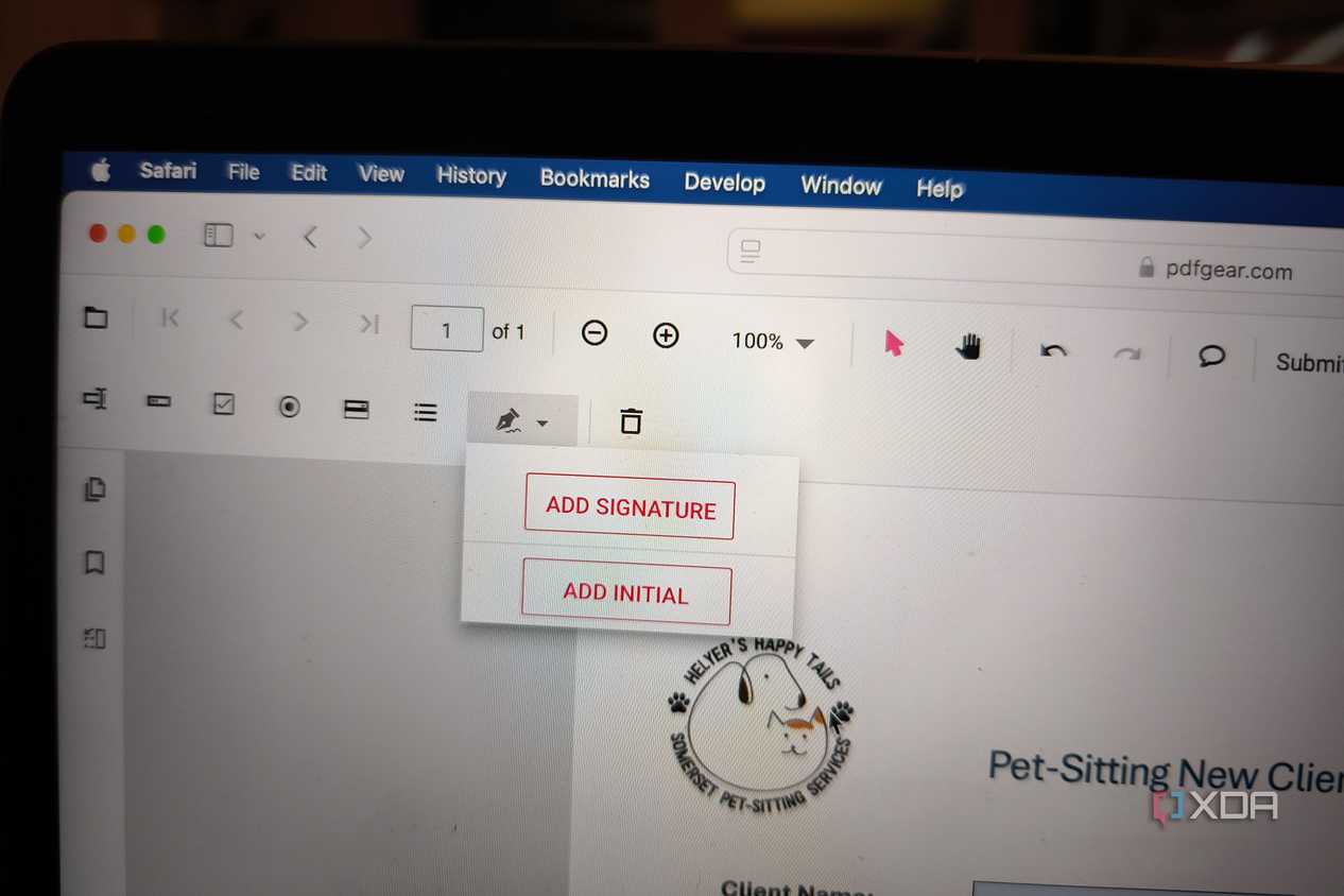 PDFgear fillable form feature