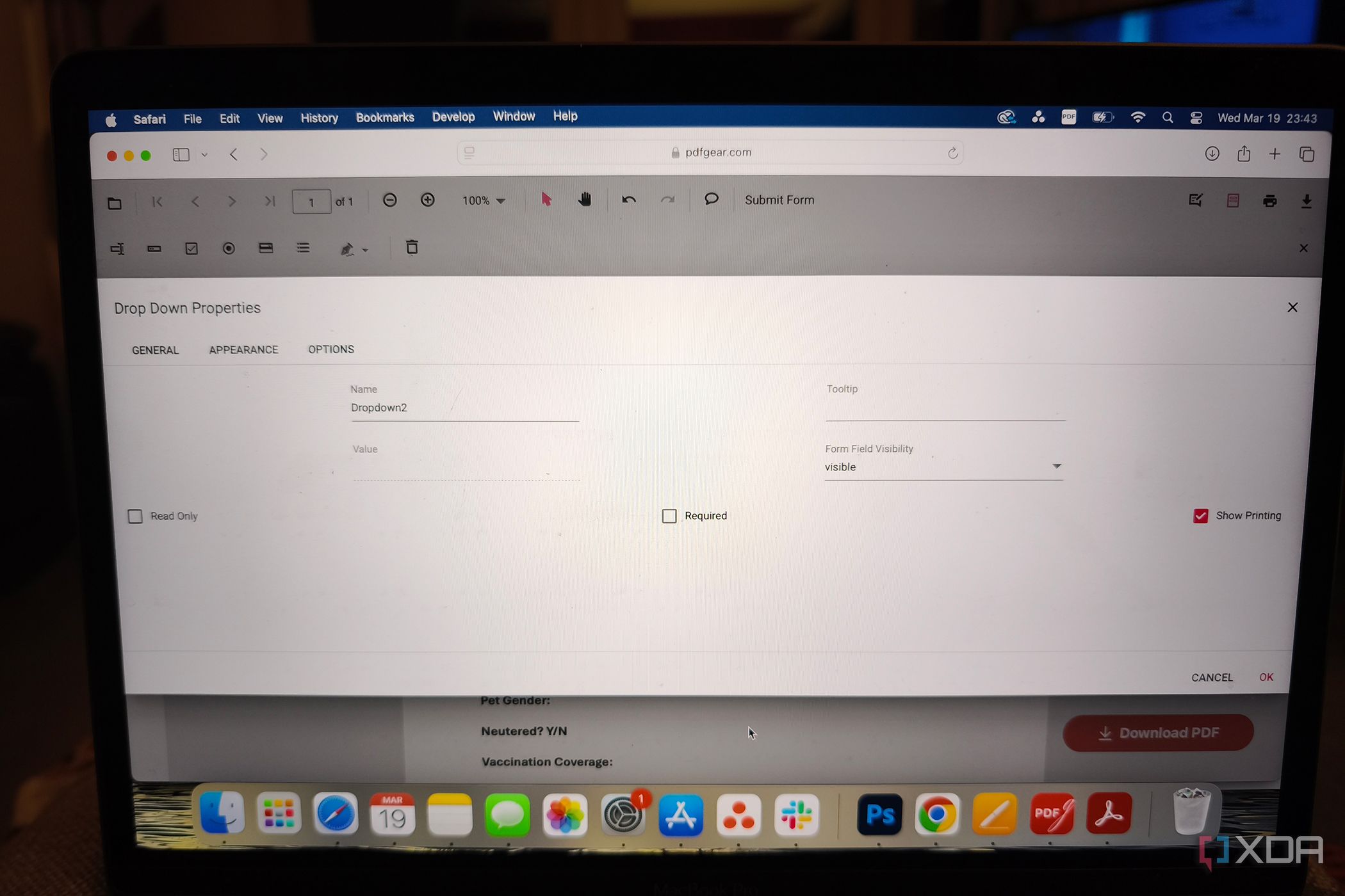 PDFgear fillable form feature