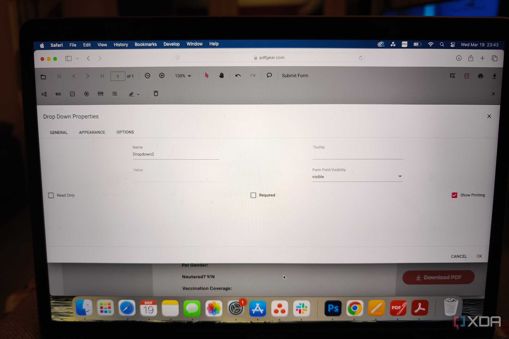 PDFgear fillable form feature