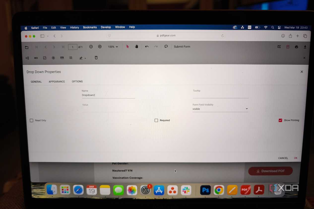 PDFgear fillable form feature