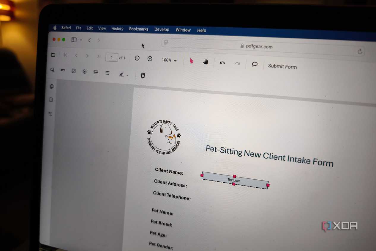 PDFgear fillable form feature