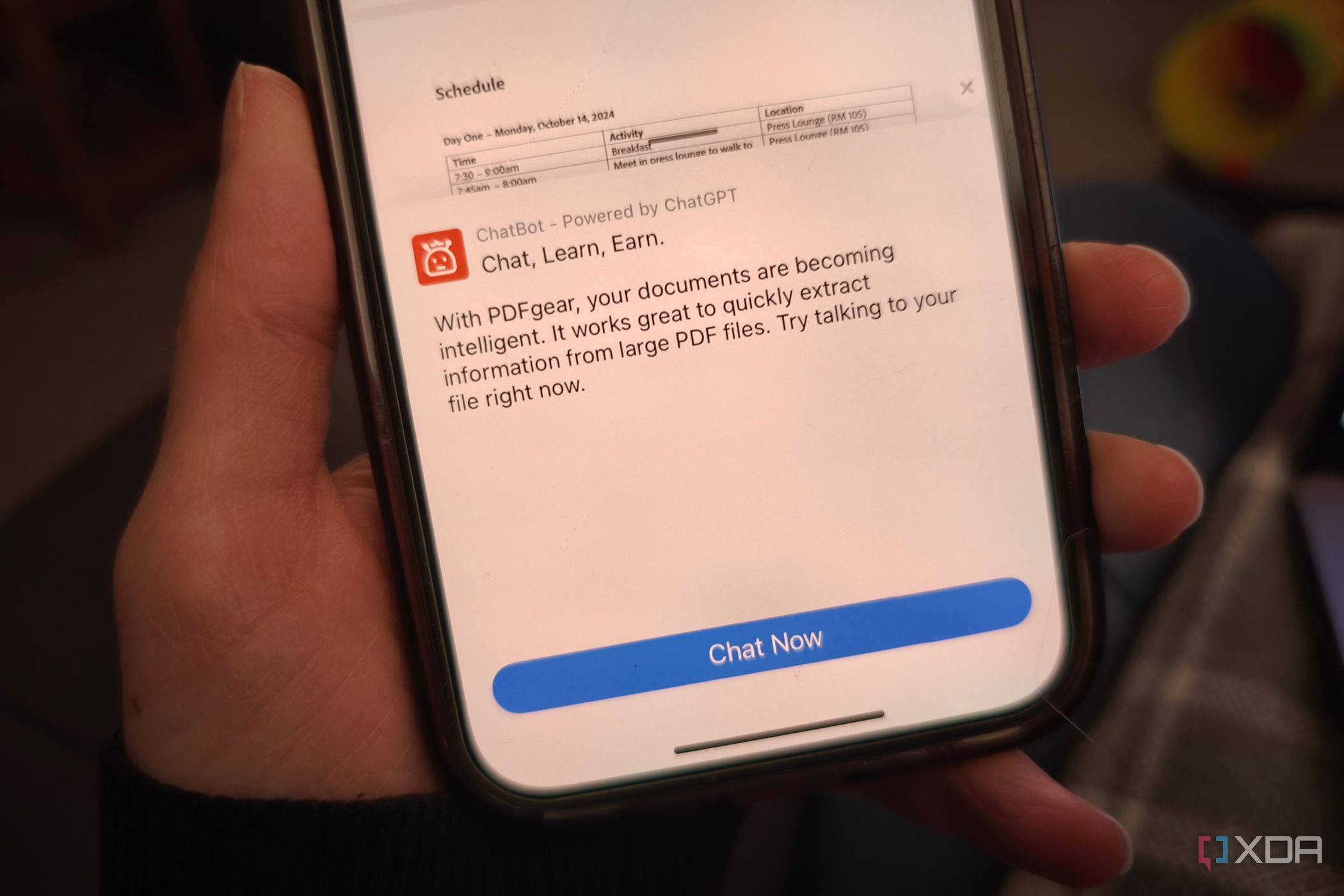 PDFgear AI chatbot on iPhone app